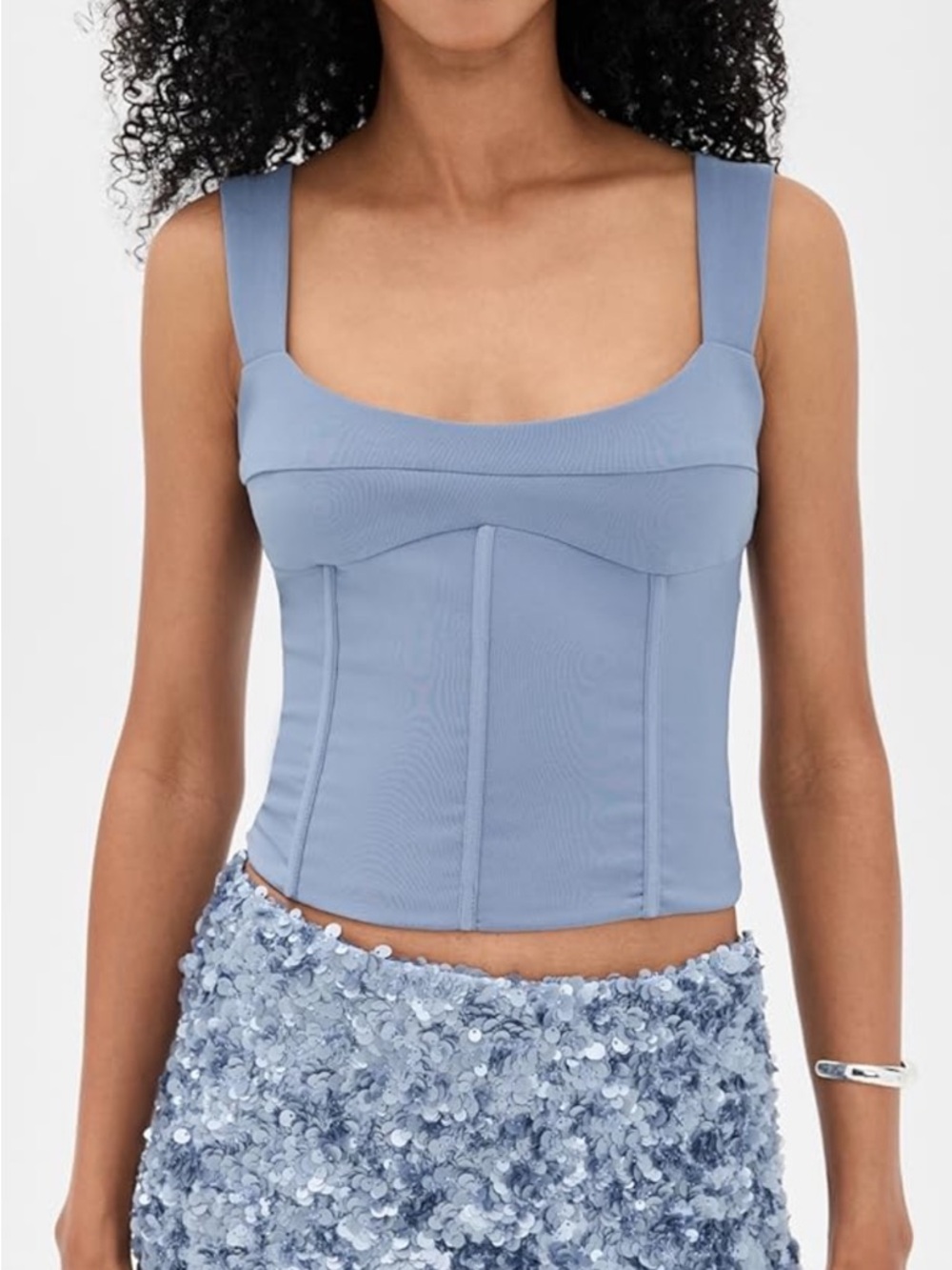 Structured Corset Tank Top in Dusty Blue